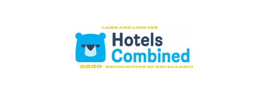 Logo of Hotels Combined featuring a bear illustration, acknowledging Lamb and Lion Inn for recognition of excellence in 2020.