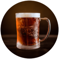 A frosted beer mug